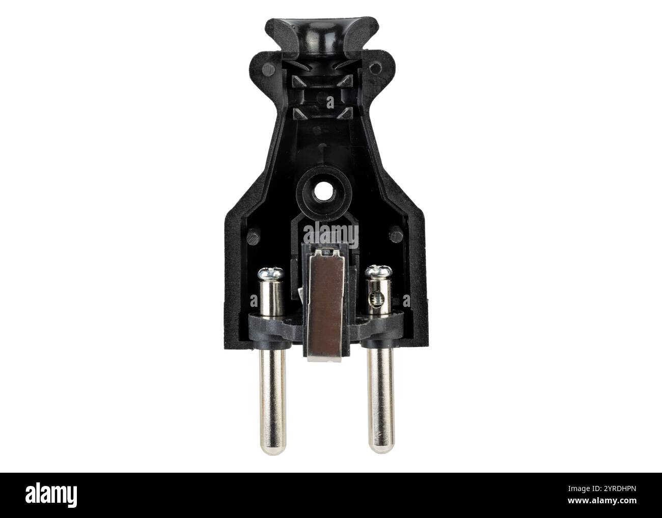 Innenansicht des schwarzen elektrischen Steckers Stockfoto
