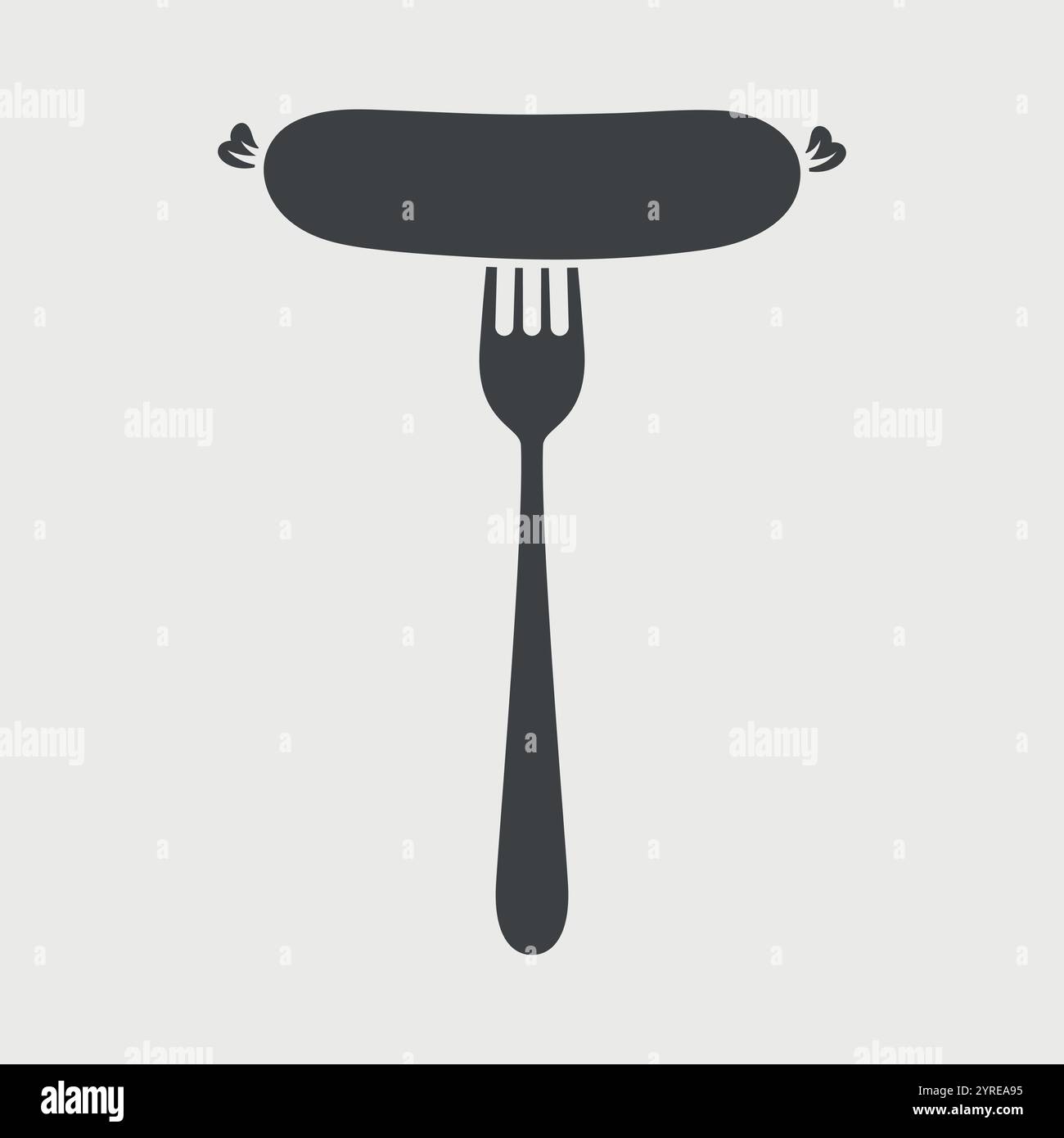Flache Vektor-Cartoon-Wurst auf Gabel mit Umrissnaht isoliert auf weißem Hintergrund. Vektor-Lebensmittel-Illustration für Menü, Grill und kulinarisches Design Stock Vektor