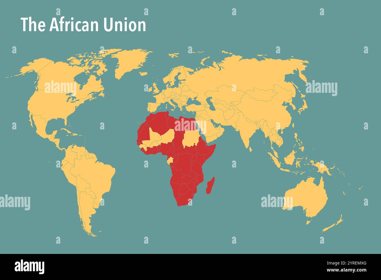 Weltkarte Mit Den Mitgliedstaaten Der Afrikanischen Union Stockfoto