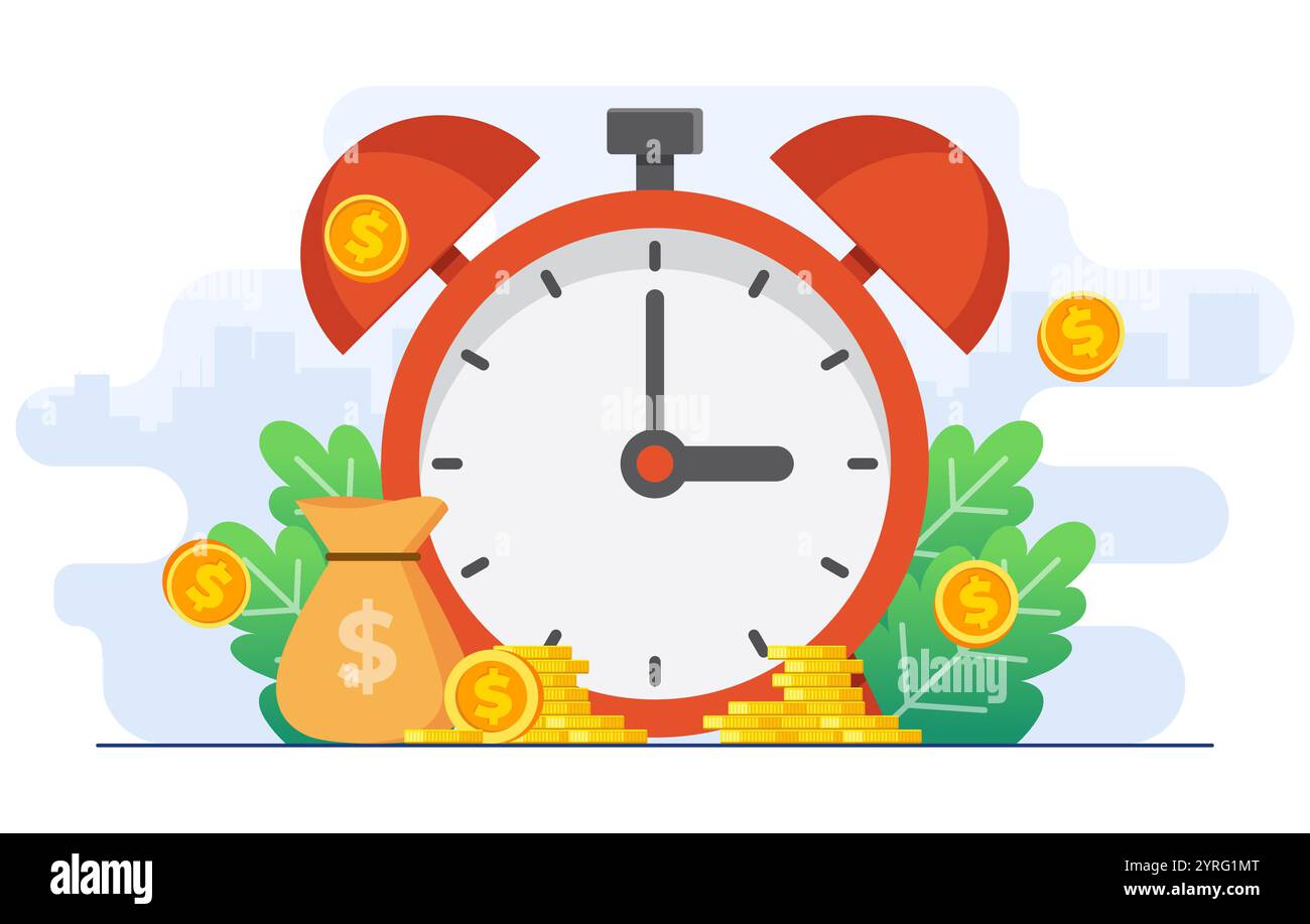 Business Investments, Earned, Financial Savings, Time Management and Deadline Concept flache Illustrationsvektorvorlage, Stock Vektor