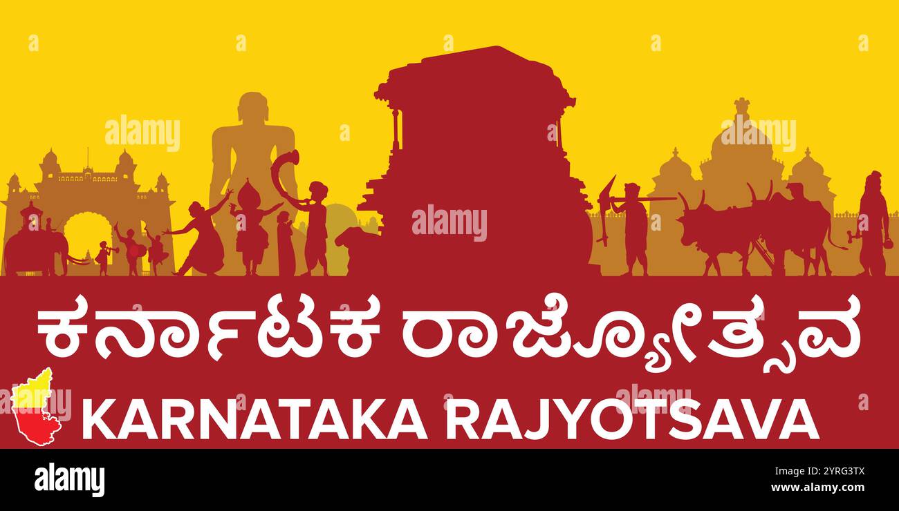 Karnataka Rajyotsava, Tag der Staatsgründung Karnataka, Text im Hauptinhalt ist Karnataka rajyotsava in kannada Sprache Stock Vektor