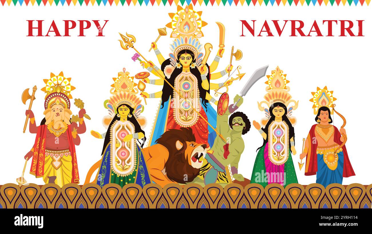 Durga Puja Navratri Dussehra Festival von Indien, Poster für Navratri Dussehra Göttin durga. Durga-Puja-Vektor-Illustration. Stock Vektor