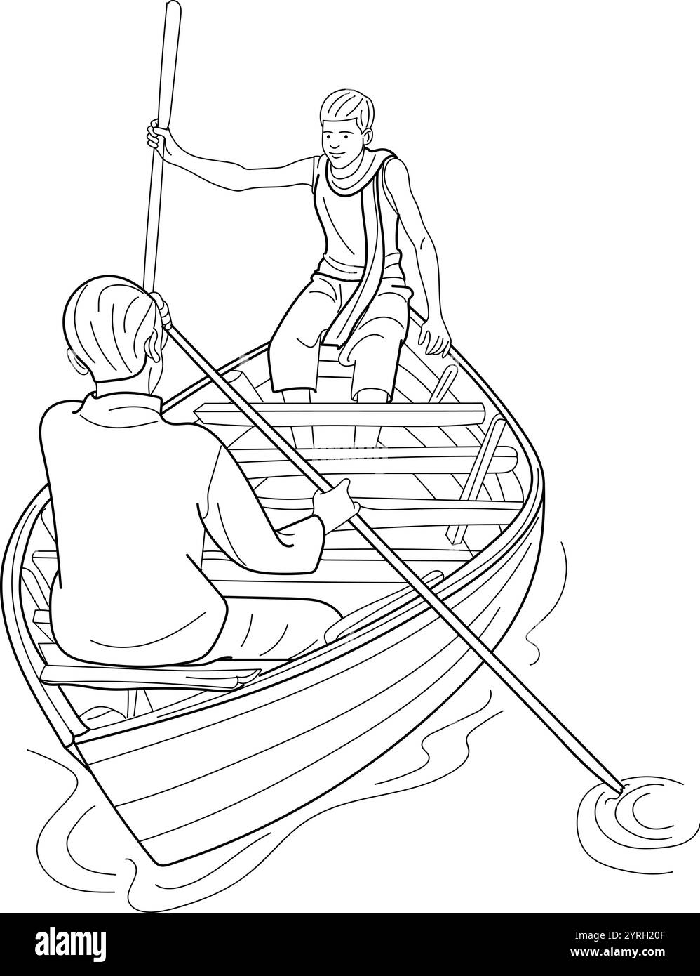 Indisches Segelboot auf dem Fluss. Handgezeichnet in dünner Linie Stock Vektor