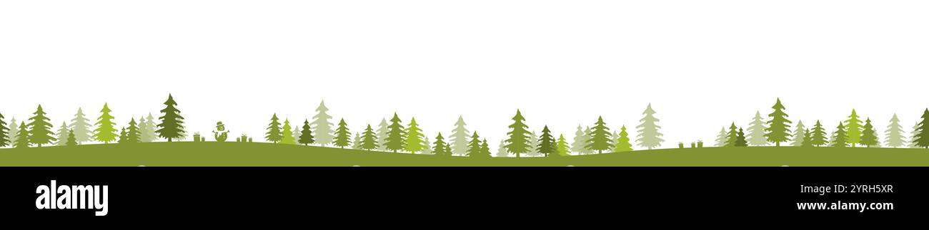 EPS 10 Vektordatei zeigt weihnachten Natur Landschaft Panorama Hintergrund mit farbigen Tannen Wald, Geschenke, Schneemann und weißen Hintergrund Stock Vektor