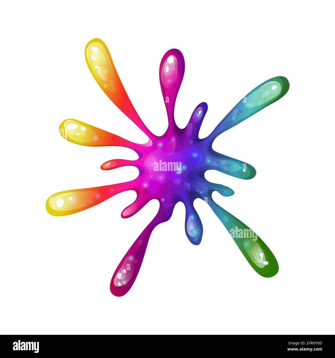 Tropfender Regenbogenschleim mit leuchtenden Farben. Rainbow Splash Kollektion auf transparentem Hintergrund. Ideal, um verspielt und giftig zu sein Stock Vektor