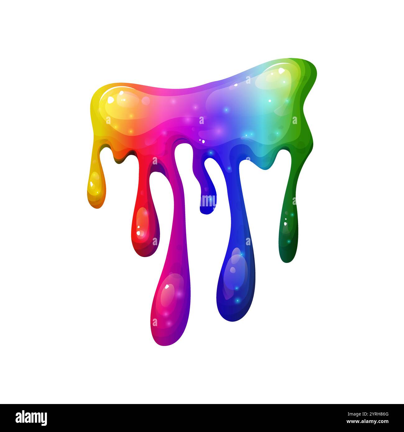 Tropfender Regenbogenschleim mit leuchtenden Farben. Rainbow Splash Kollektion auf transparentem Hintergrund. Ideal, um verspielt und giftig zu sein Stock Vektor