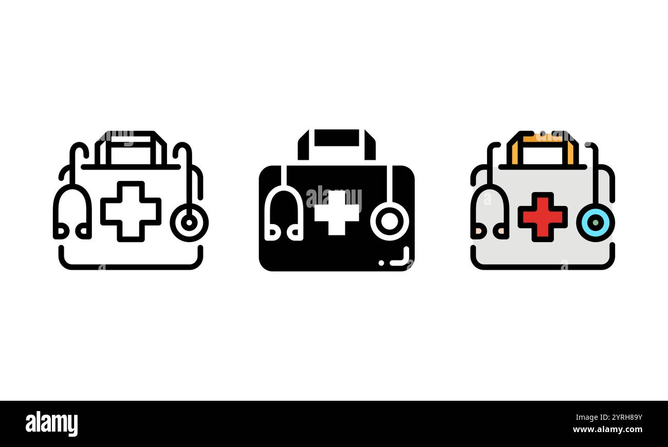 Doctor Bag-Symbol in einem anderen Stil. Dieses Vektorsymbol kann auch für Designs, Benutzeroberflächen und andere Themen im Zusammenhang mit Gesundheitsthemen verwendet werden Stock Vektor