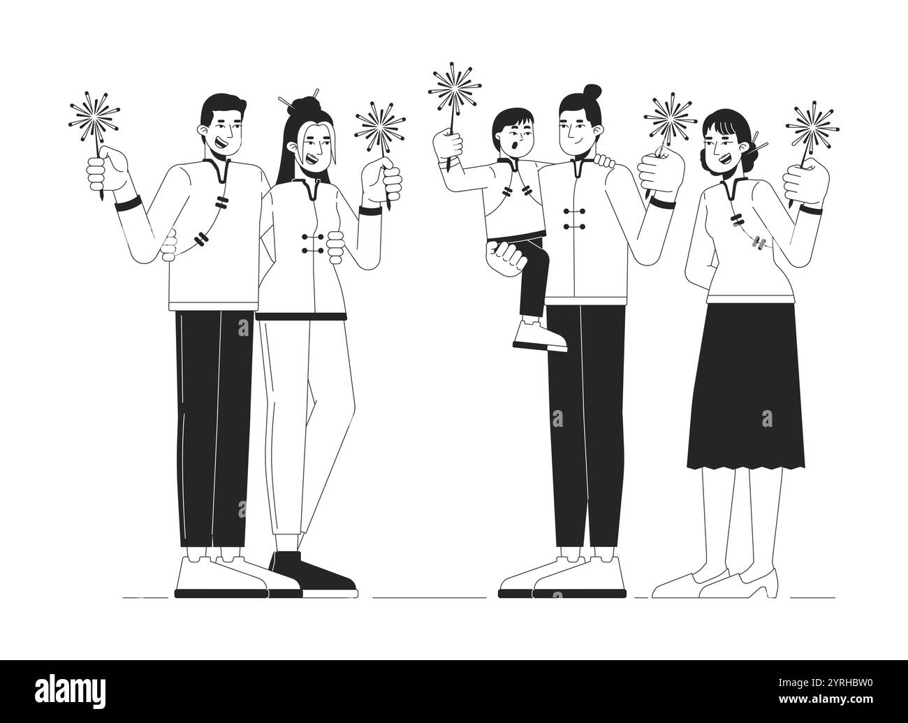 Chinesische Neujahrsfunkler beleuchten lineare Illustration Stock Vektor