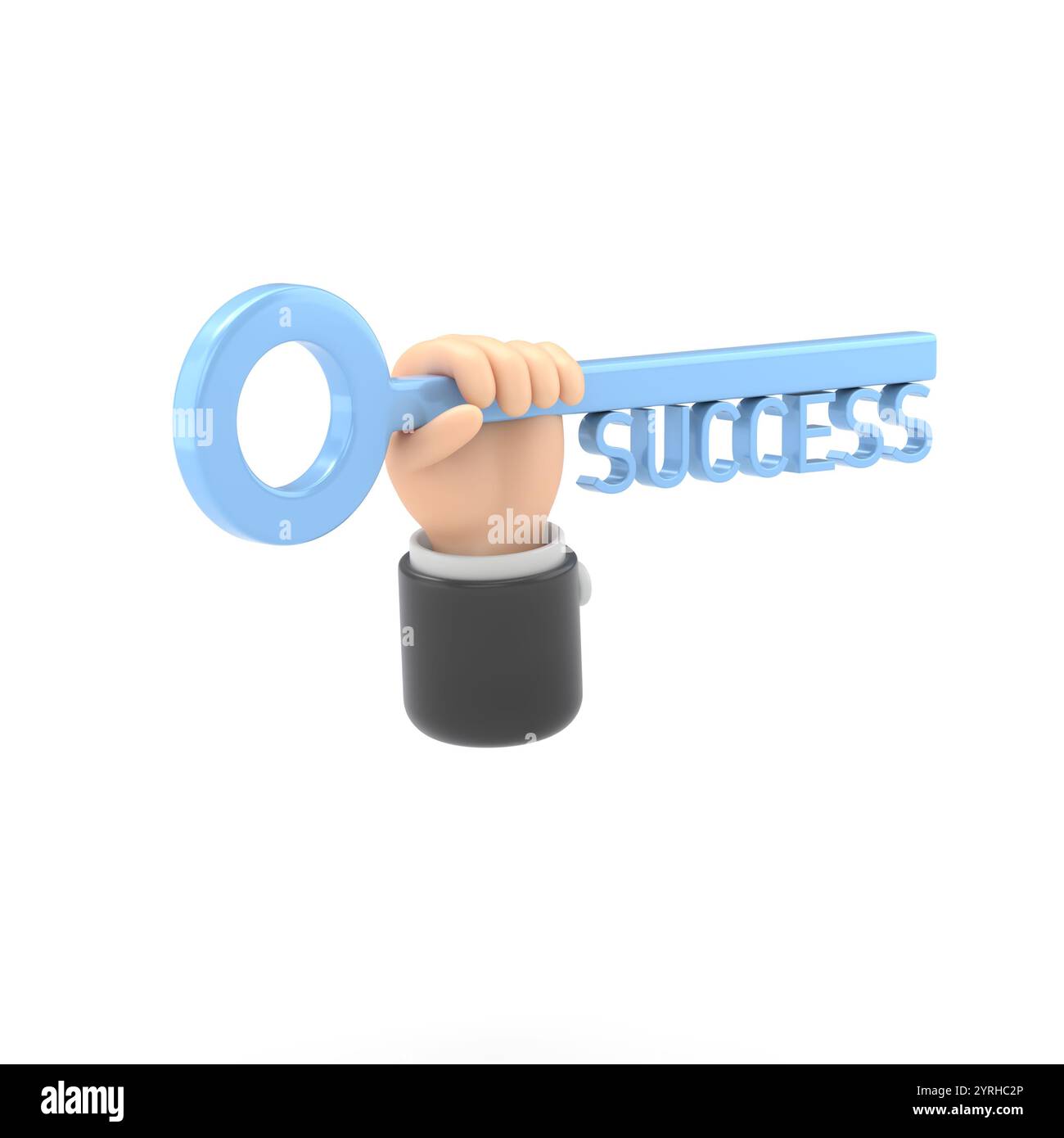 Flache 3D-Isometrie Schlüssel zum Erfolg im Geschäftskonzept Web-Infografiken 3D-Illustration. Große männliche Hand halten Schlüssel mit Erfolgsmeldung. Creative People colle Stockfoto
