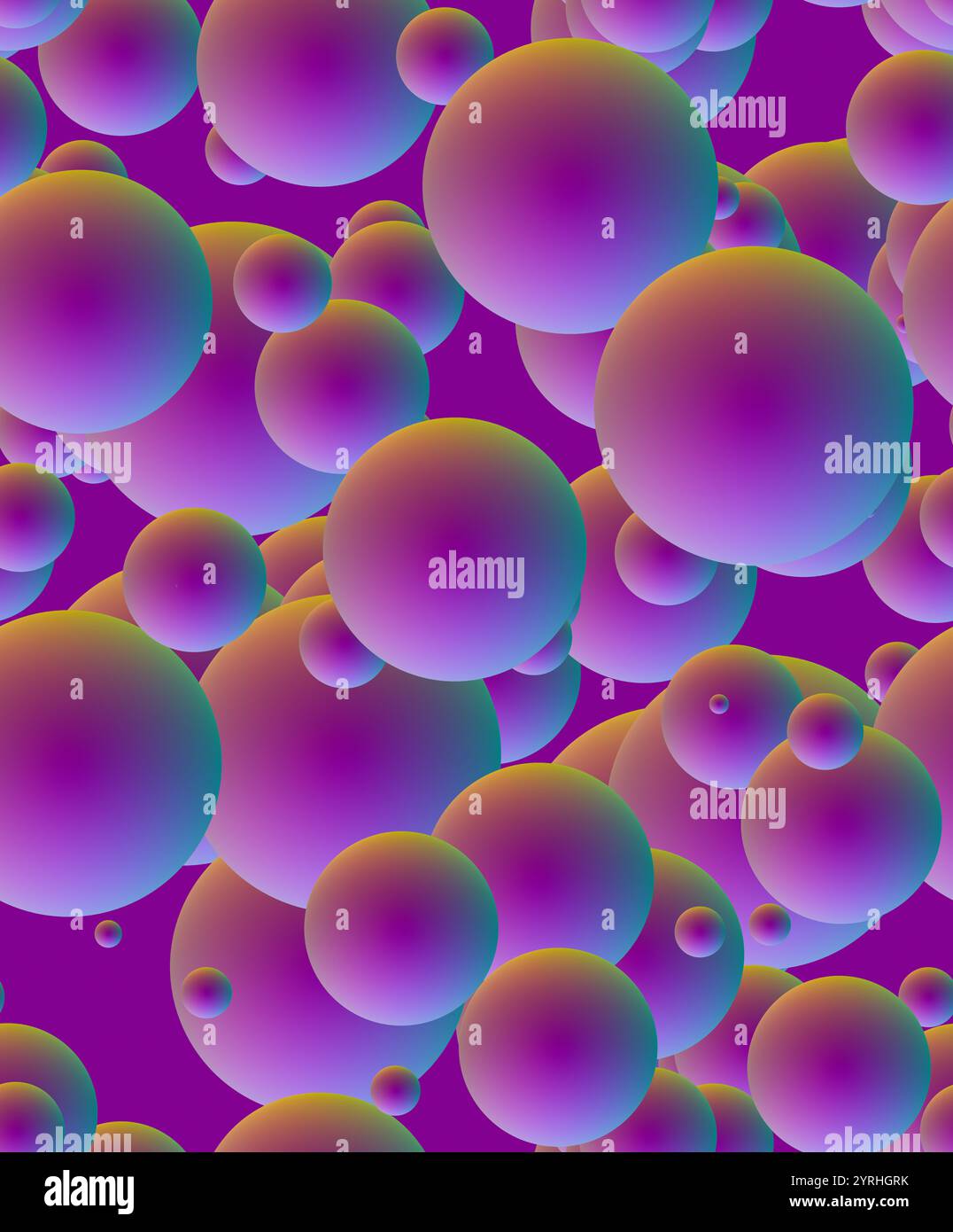 Dynamisches geometrisches 3D-Muster mit sich überlappenden Kugeln in leuchtenden lila Tönen mit Verlaufseffekten, perfekt für Tapeten und modernes Design Stockfoto