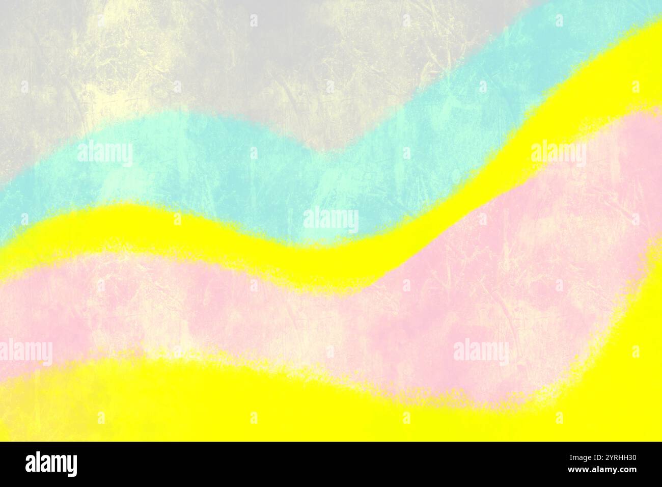 Ein lebendiger abstrakter Hintergrund mit sanften Pastellwellen in Gelb, Rosa und Blau. Das fließende Design sorgt für einen beruhigenden visuellen Effekt, ideal für den Modus Stockfoto