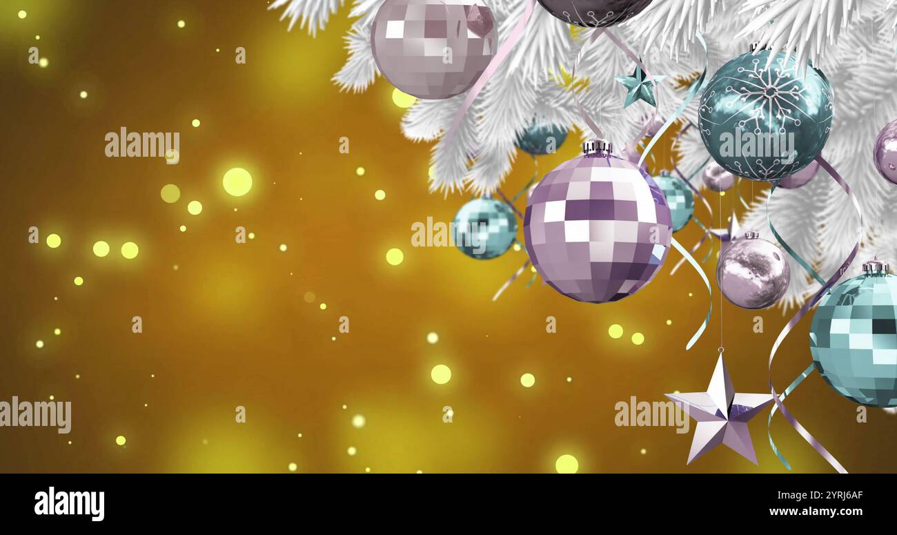 Bild des weihnachtsbaums über gelben Flecken Stockfoto