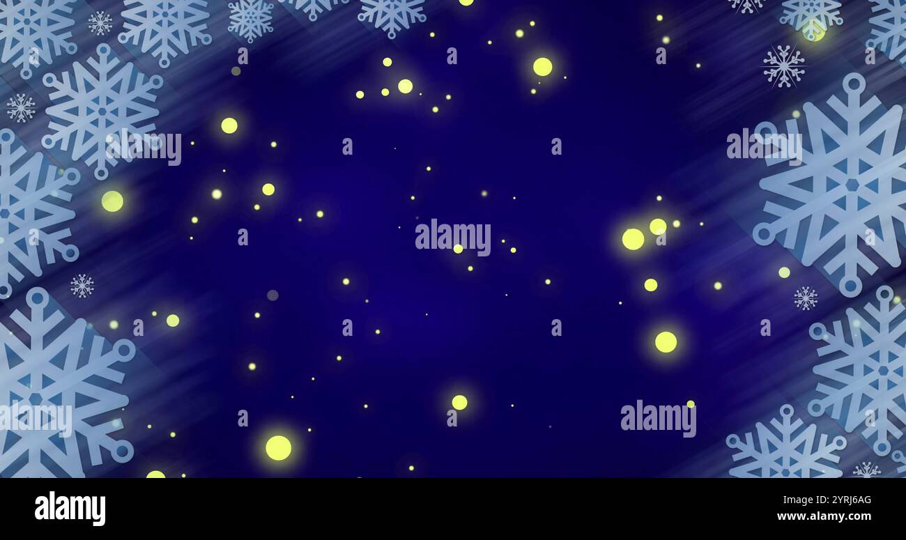 Bild des Schnees, der über gelbe Flecken fällt Stockfoto