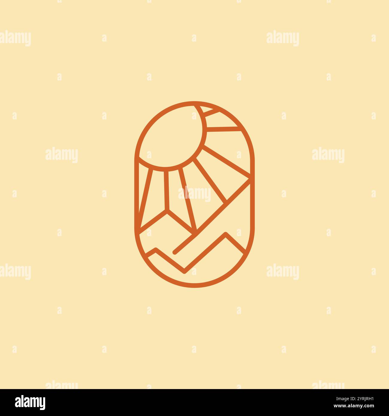 Sonne mit Mountain Hill Logo Icon Vektor in trendiger Linie linear, Natur Landschaft Umriss Logo Stock Vektor