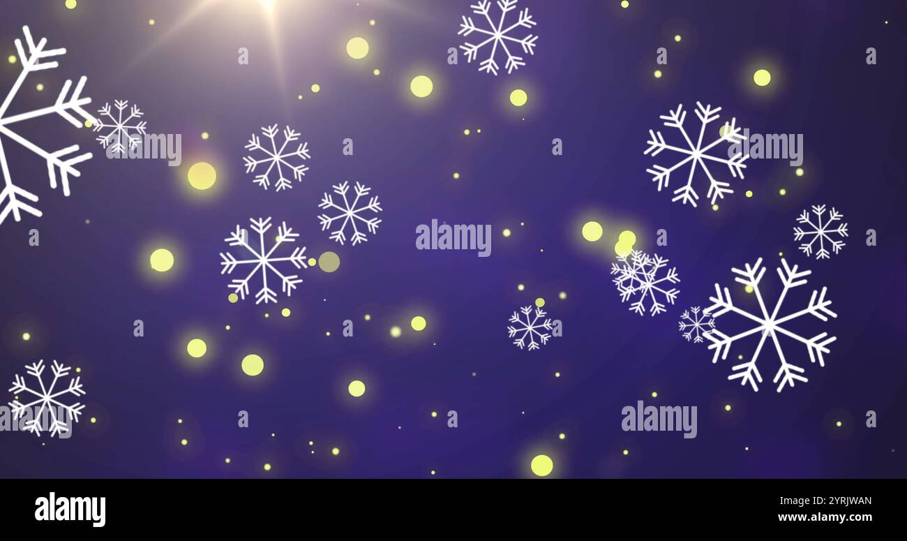 Bild des Schnees, der über gelbe Flecken fällt Stockfoto