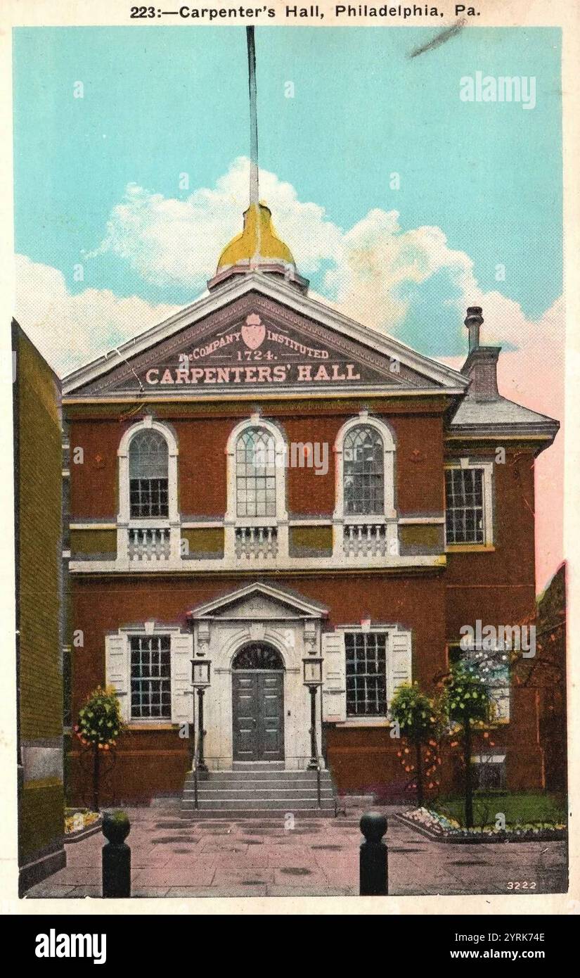 Vintage Postkarte Carpenter's Hall Building Landmark Philadelphia Pennsylvania PA. Ort des ersten Kontinentalkongresses, 1774 Stockfoto