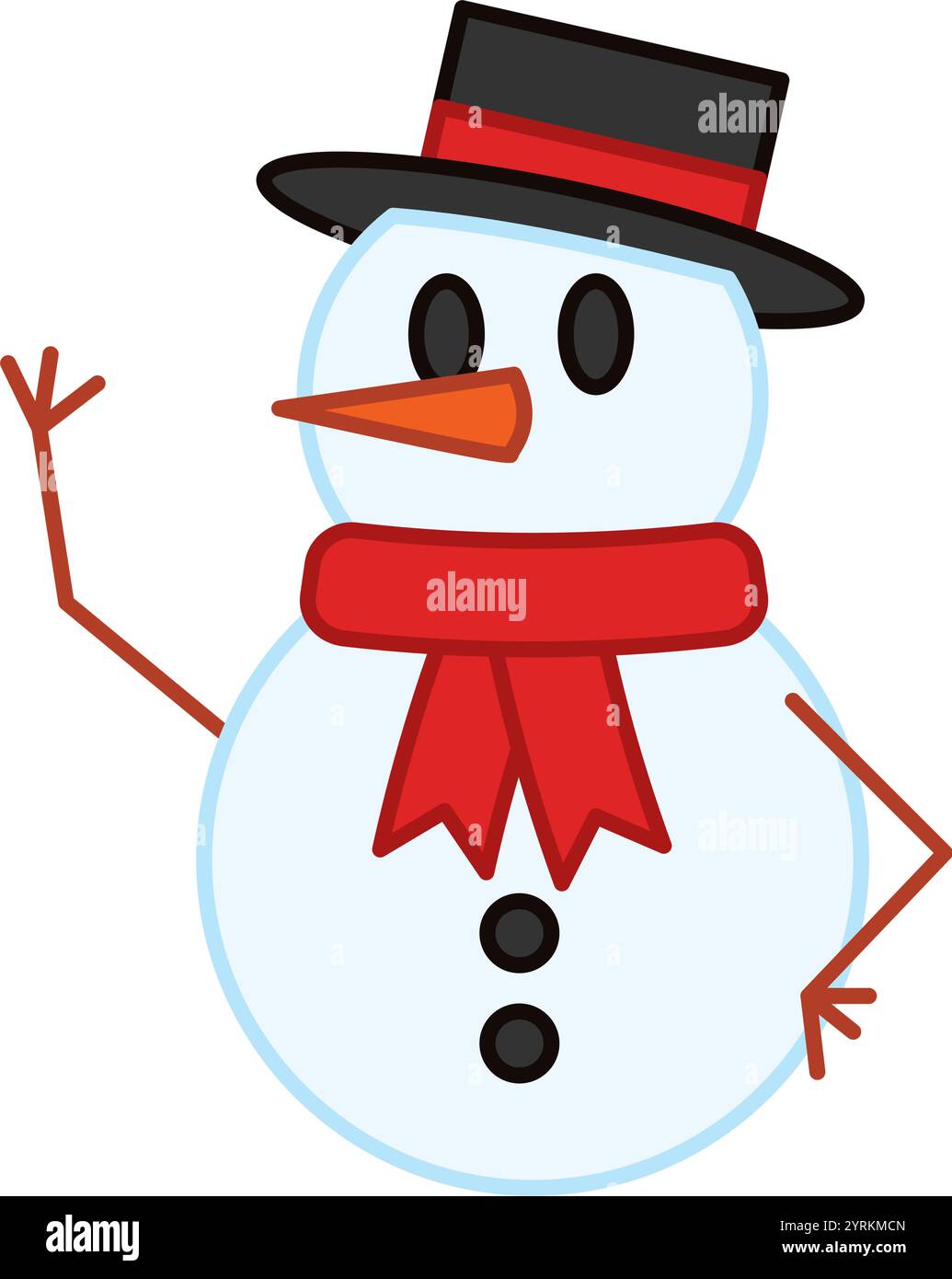 Schneemann mit rotem Schal und schwarzem Hut Vector Stock Vektor