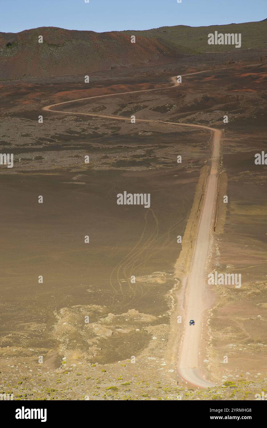 Ascheebene Straße zum Vulkan Piton de la Fournaise, Plaine des Sables, Bourg-Murat, Insel Réunion, Frankreich Stockfoto