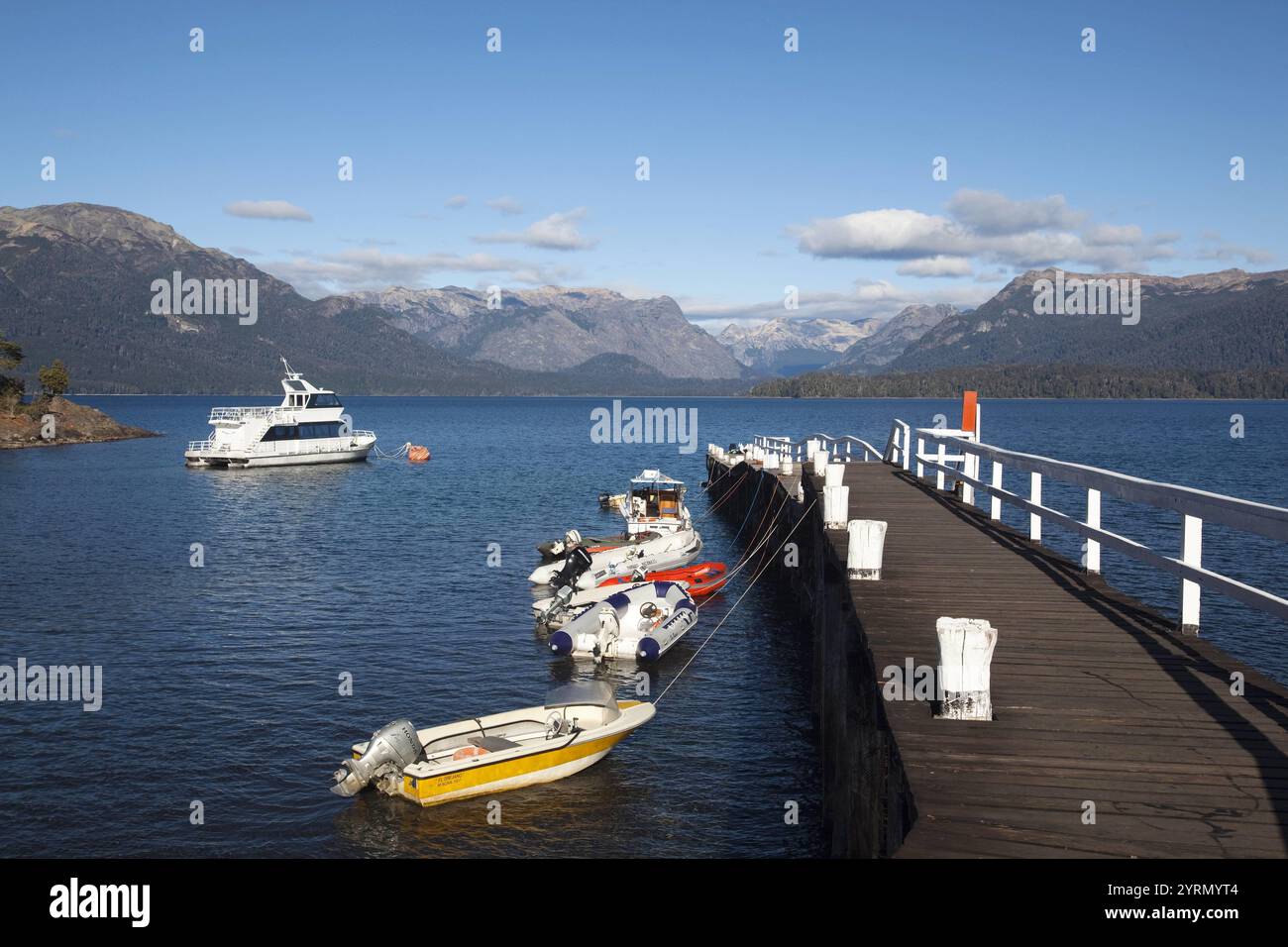 Bahia Brava Bay Pier, Lake Nahuel Huapi, Villa La Angostura, Straße der sieben Seen, Lake District, Provinz Neuquen, Argentinien Stockfoto