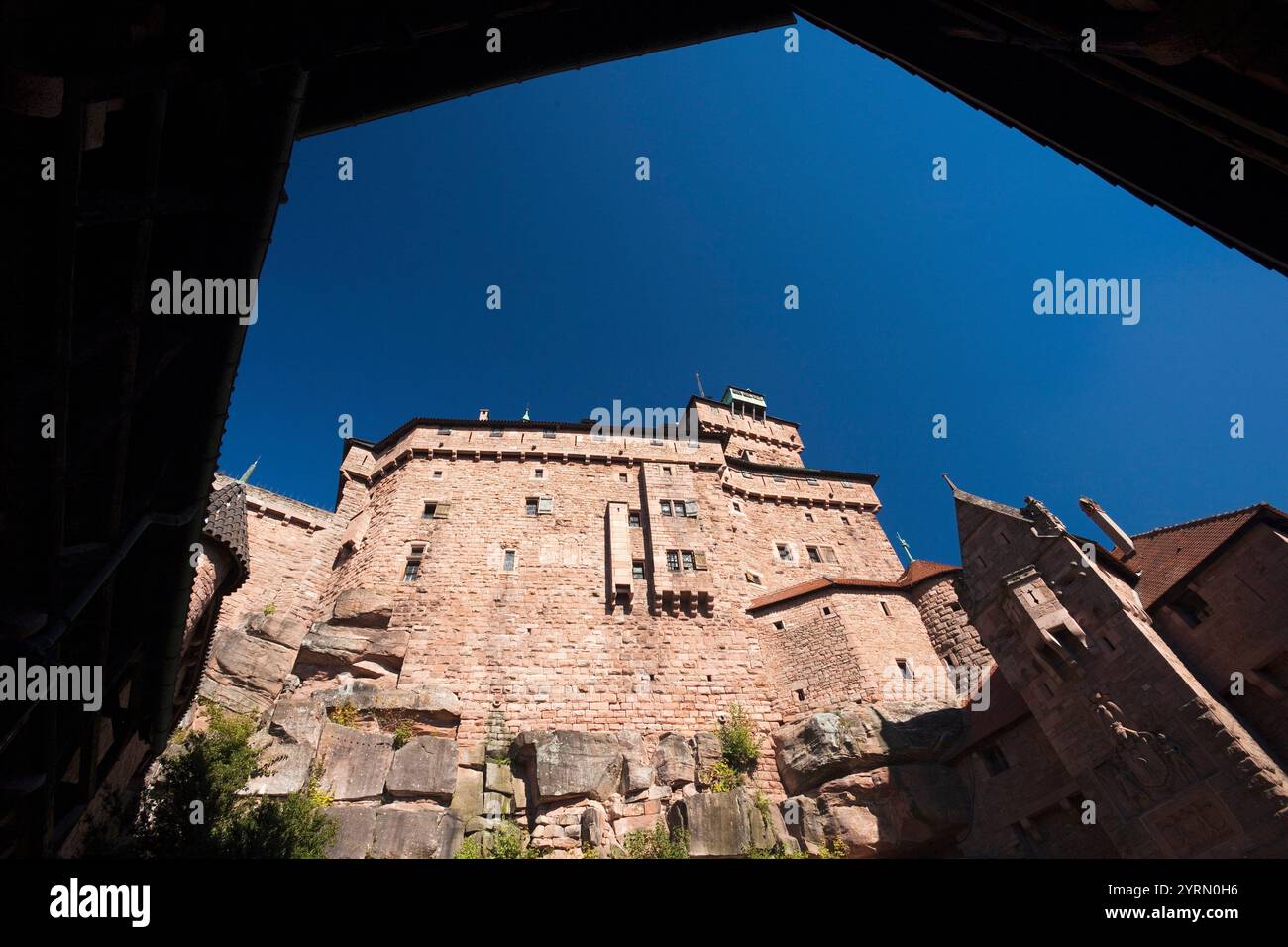 Frankreich, Haut-Rhin, Elsass, Alasatian Weinstraße, Haut Koenigsbourg Schloss, außen Stockfoto