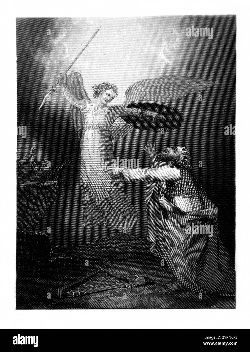 Stahlgravierung von König David, der Gott aufruft, seine Feinde zu besiegen (Psalmen) aus der 1851 Tallis illustrierten Schrift Geschichte zur Verbesserung f Stockfoto