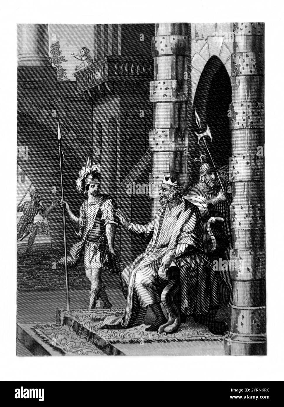 Stahlgravierung von Cushi Bring Tidings (Samuel) Cushite Bring News to King David of Absalom's Todestag seines Sohnes aus der Tallis Illustrated SCR von 1851 Stockfoto