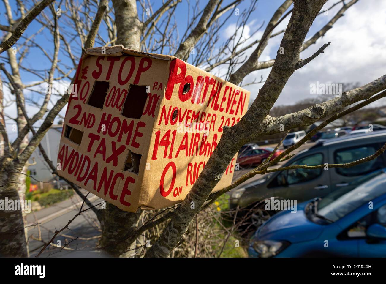 Anti-Second Home-Protest in St. Agnes, Cornwall. Stockfoto