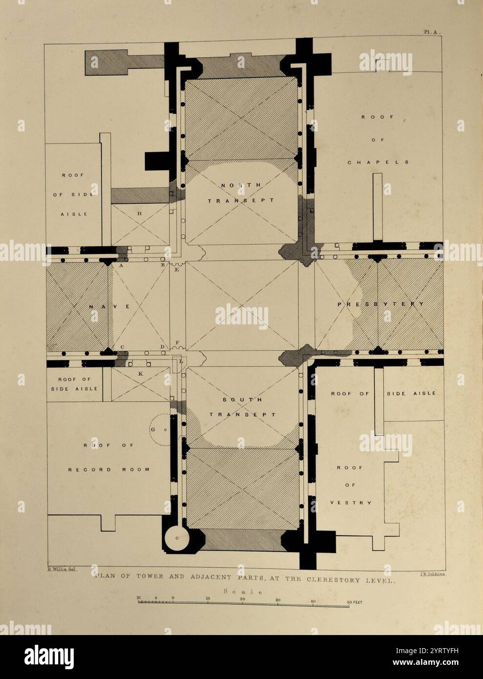 Chichester Cathedral Plan of Crossing Willis 1861. Stockfoto