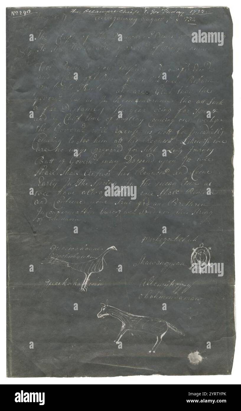 Chiefs der Delaware Indians an Gouverneur Patrick Gordon, 1732, HSP. Stockfoto