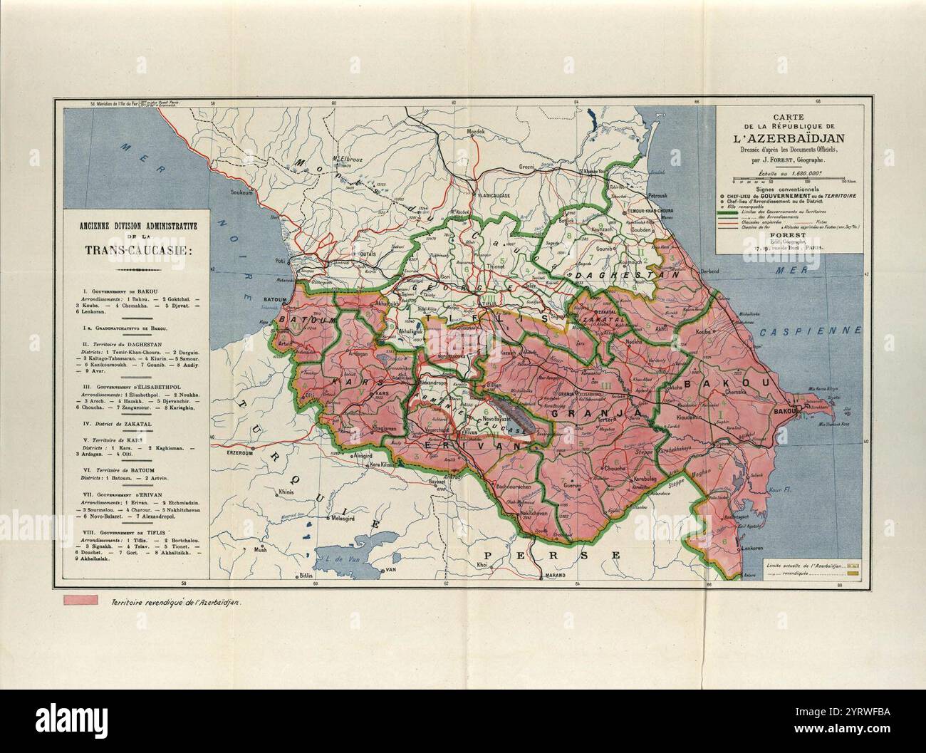 Forderungen Aserbaidschans auf der Pariser Friedenskonferenz (1919). Stockfoto
