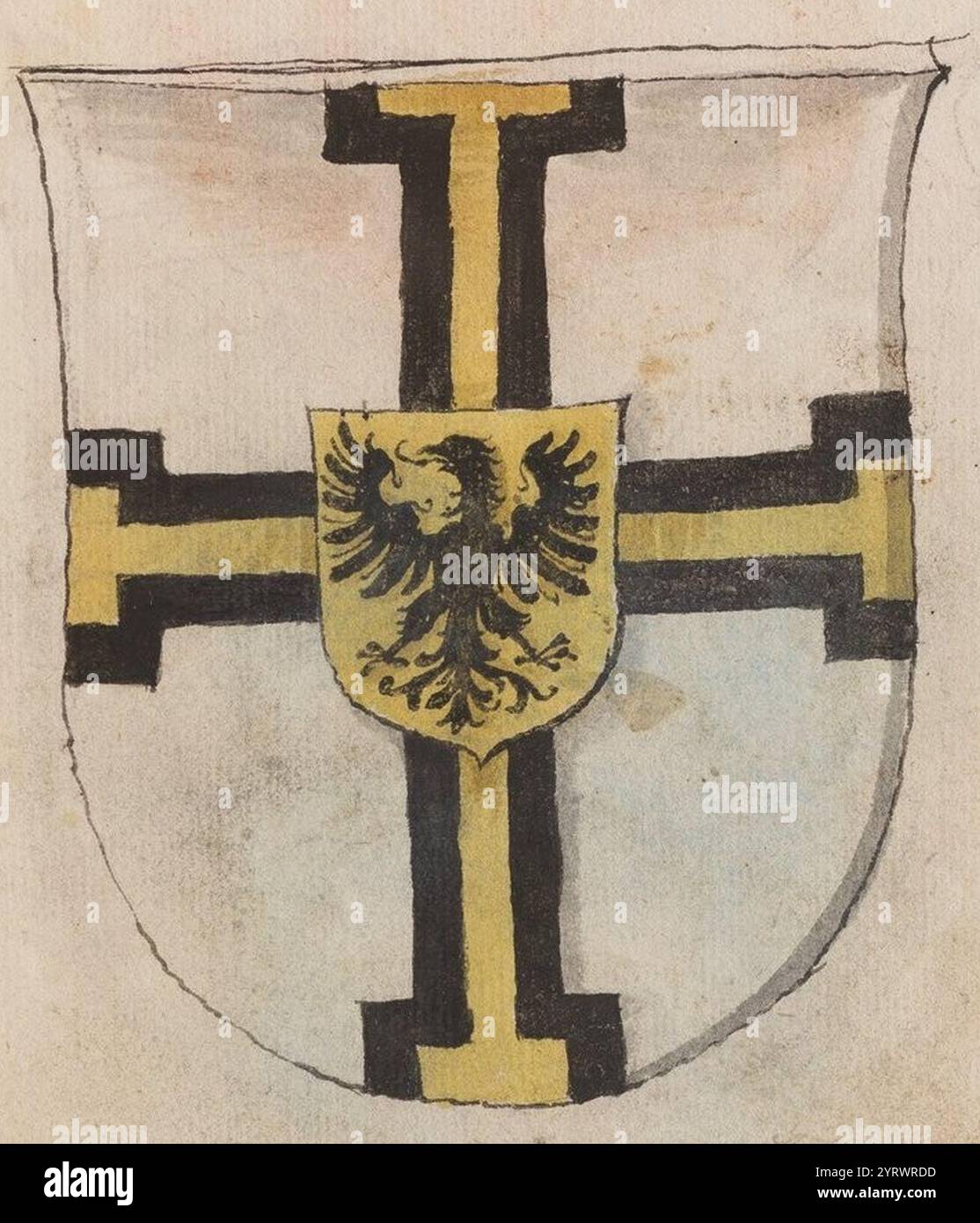 Wappen des Herzogtums Preußen, kontrolliert vom Staat des Deutschen Ordens, von den Recueil d’Armoiries polonaises, 1601–1700. Stockfoto