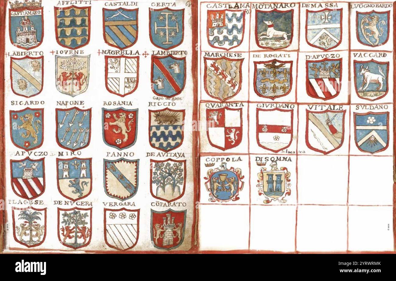 Wappen der Adelsfamilien von Castellammare di Stabia. Stockfoto