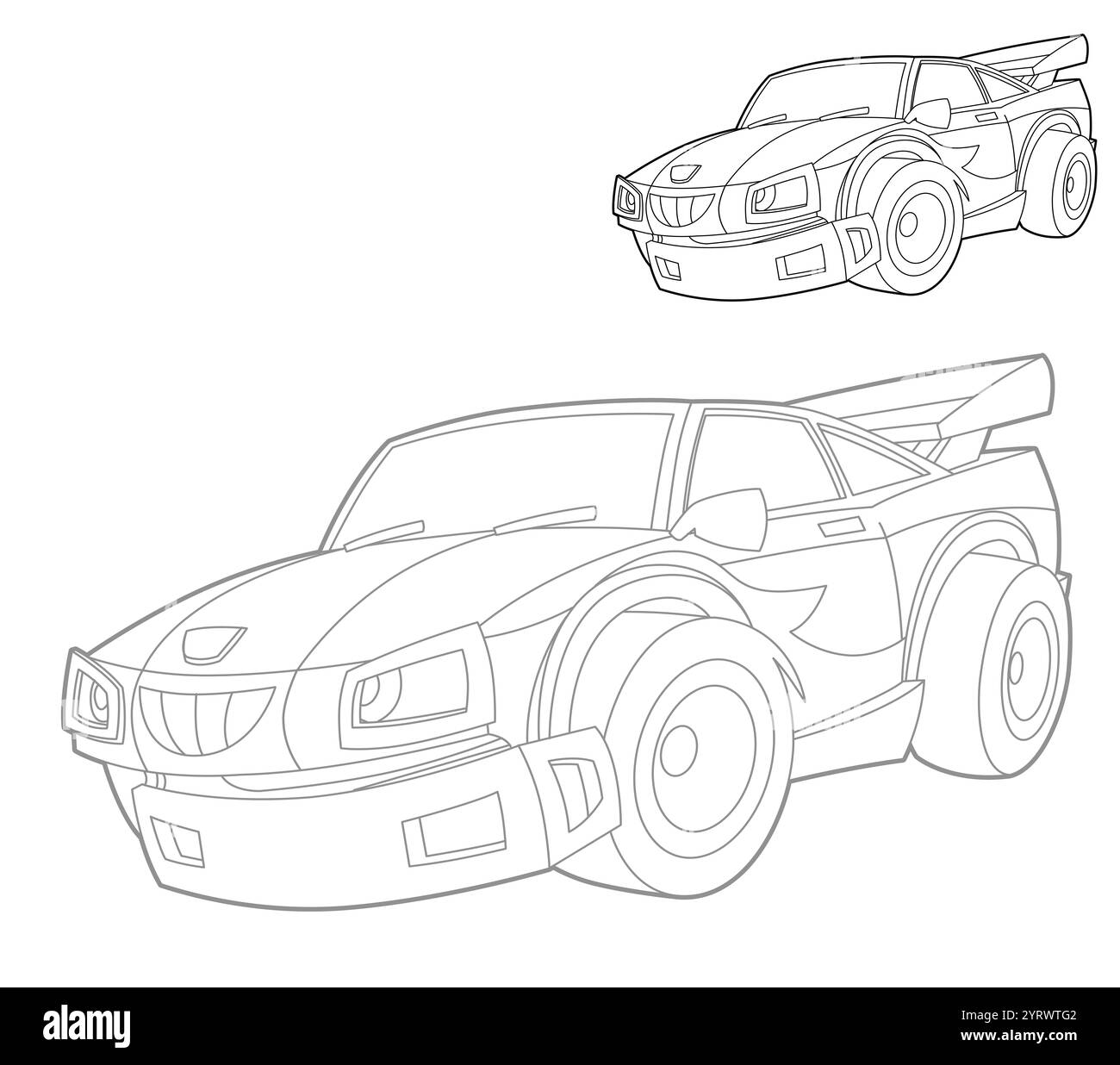 Ausmalseite Rennauto Sportfahrzeug Ausmalseite Skizze Skizzenbuch Zeichnung isolierte Illustration für Kinder Stockfoto