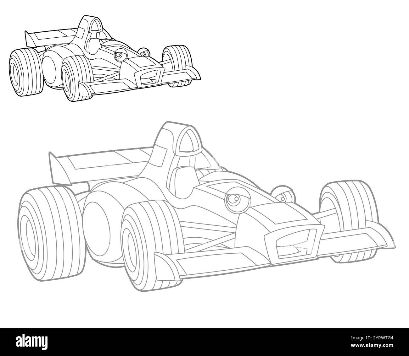 Ausmalseite Rennauto Sportfahrzeug Ausmalseite Skizze Skizzenbuch Zeichnung isolierte Illustration für Kinder Stockfoto