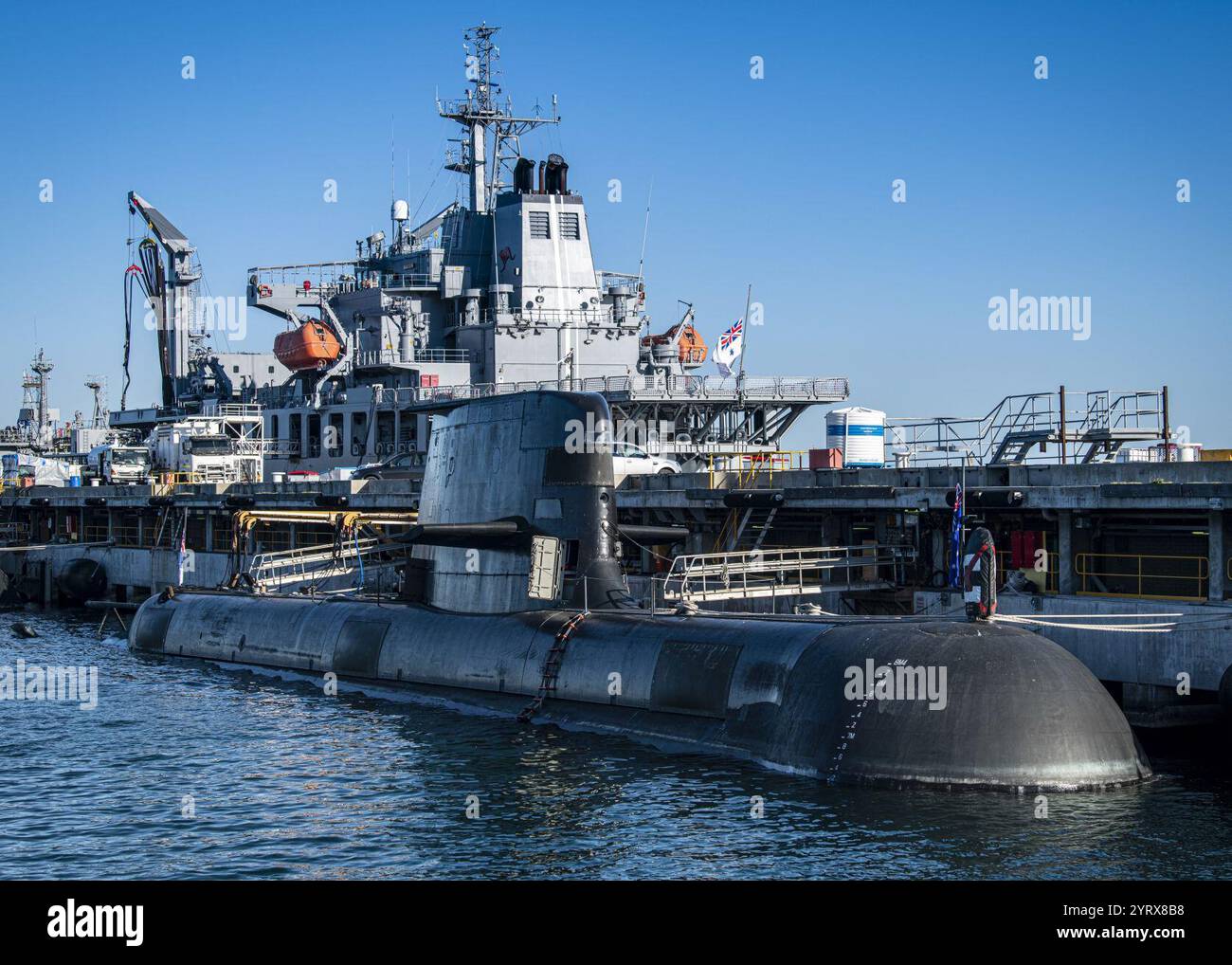 U-Boot der Collins-Klasse bei der HMAS Stirling im August 2019. Stockfoto
