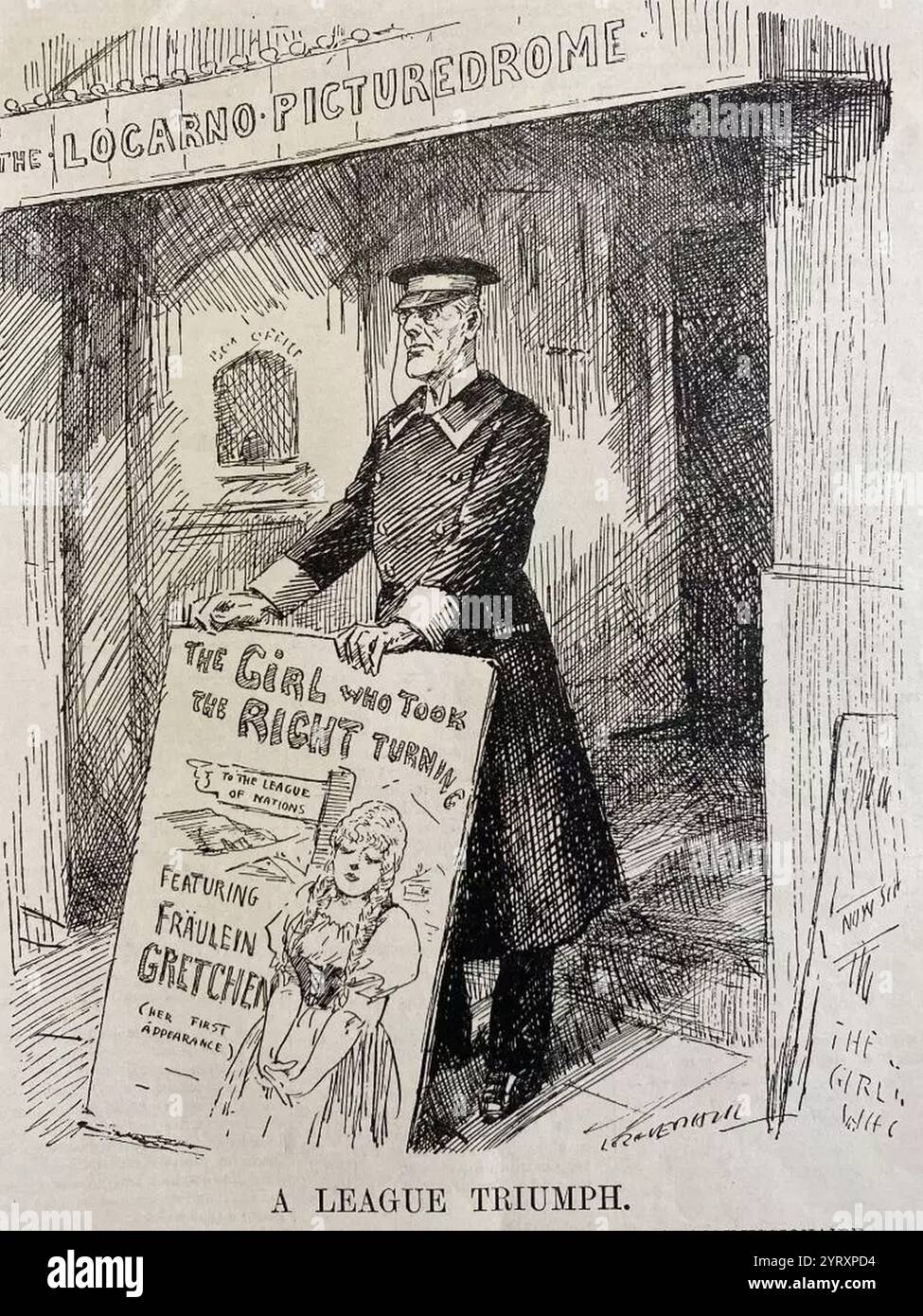 Punch Magazine Cartoon satirisiert Joseph Chamberlain nach der Unterzeichnung der Locarno-Verträge im Jahr 1925. Stockfoto