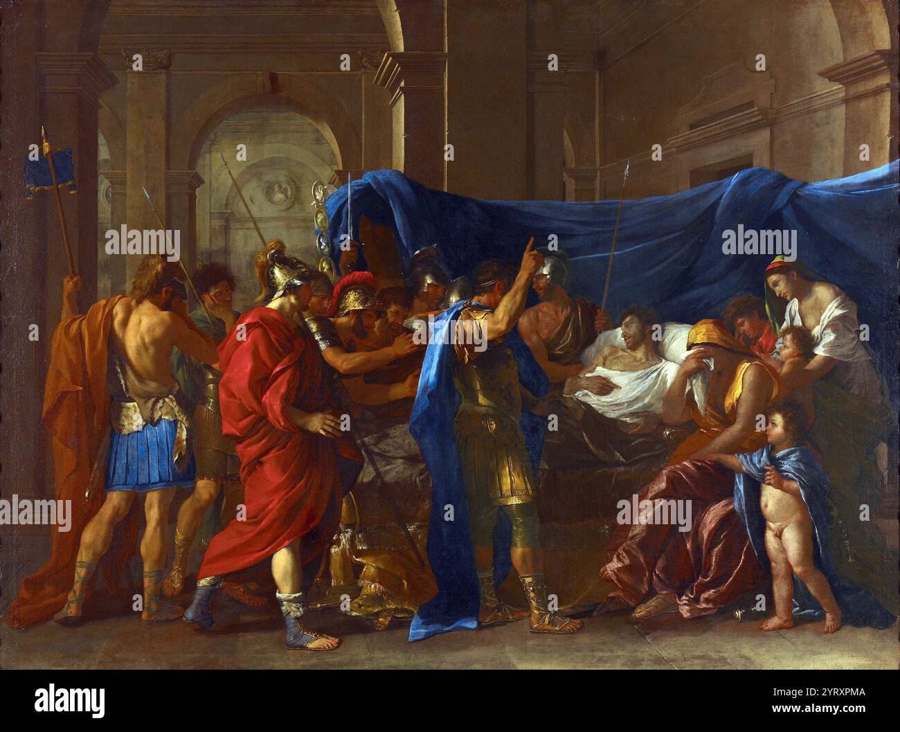 Der Tod von Germanicus (Nikolaus Poussin, 1627). 41 n. Chr. wurde der römische Kaiser Gaius Julius Caesar Augustus Germanicus (Caligula) ermordet. Stockfoto