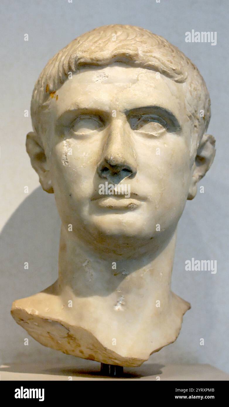 Männliches Porträt, sog. Brutus. Marmor, römische Kunstwerke, 30?15 v. Chr. Aus dem Tiber, Rom. Stockfoto