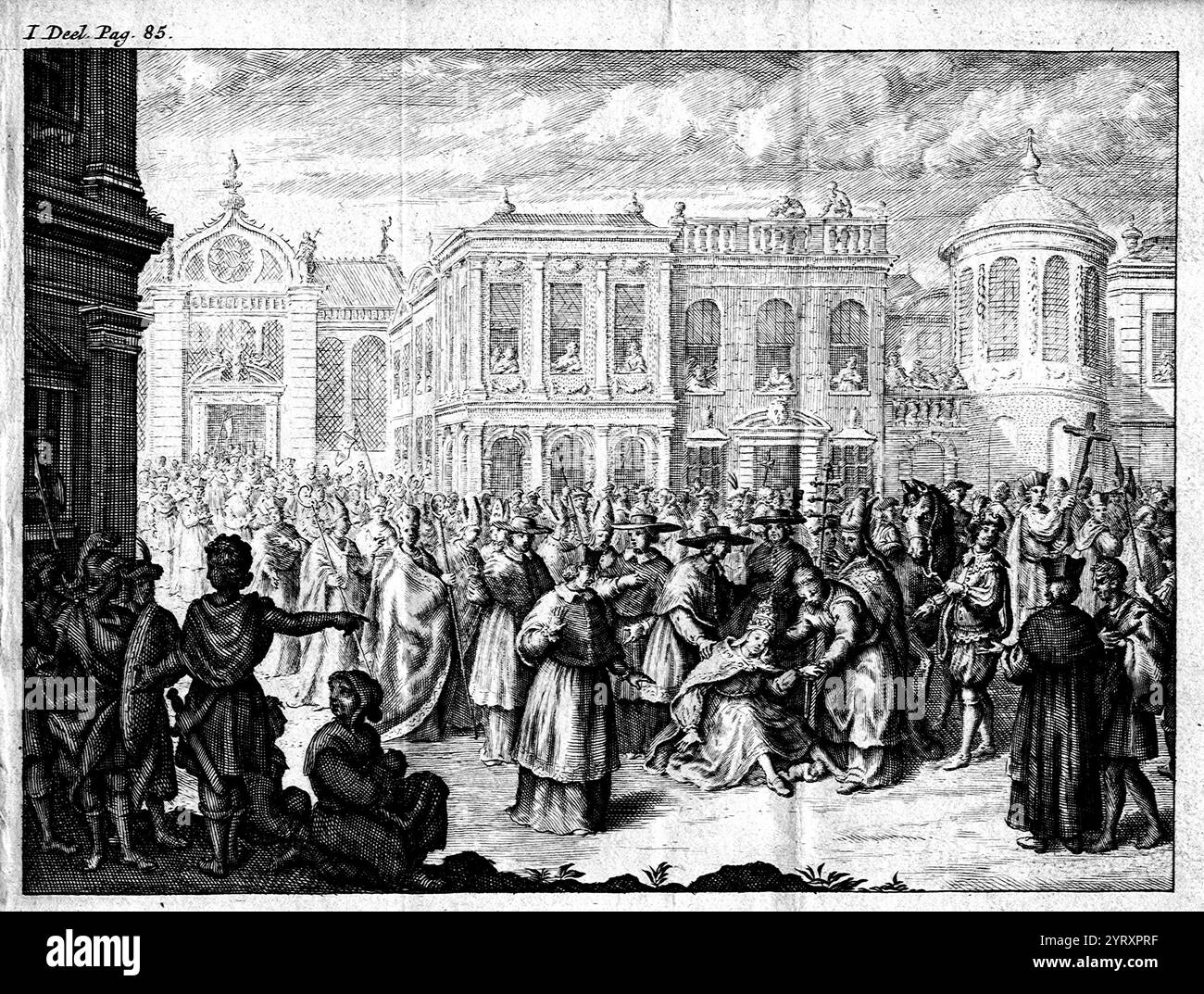 Geburtsszene aus der Legende von Papst Joan; Darstellung aus der Renaissance Stockfoto