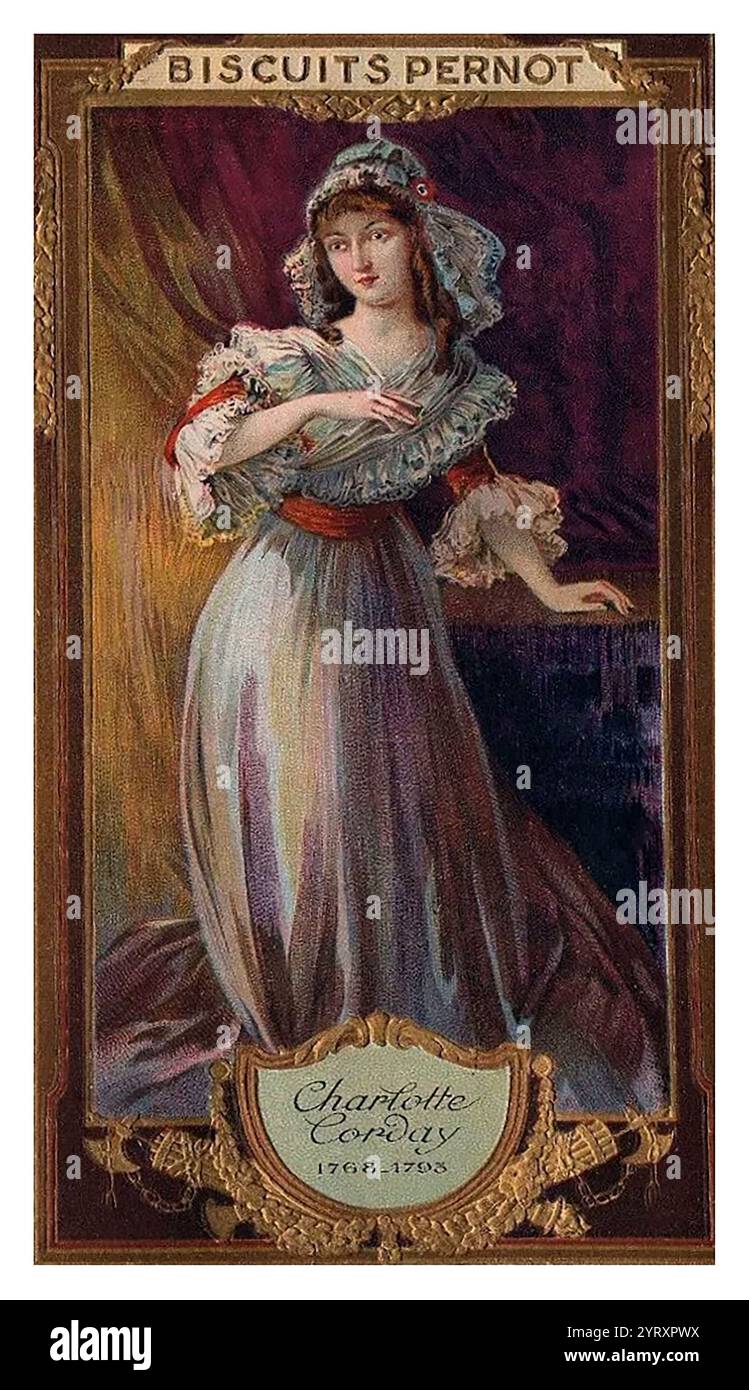 Charlotte de Corday (1768 ? 17. Juli 1793) war eine Figur der Französischen Revolution, die am 13. Juli 1793 den Revolutionär und Jakobiner-Führer Jean Paul Marat ermordet hatte. Stockfoto