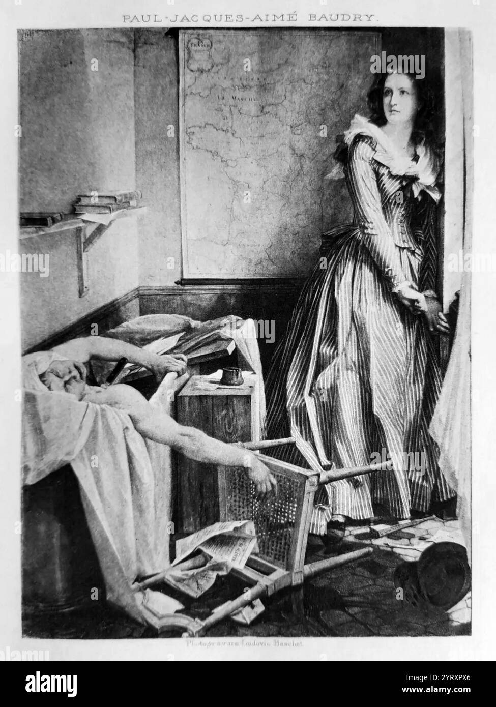 Charlotte de Corday (1768 ? 17. Juli 1793) war eine Figur der Französischen Revolution, die am 13. Juli 1793 den Revolutionär und Jakobiner-Führer Jean Paul Marat ermordet hatte. Stockfoto