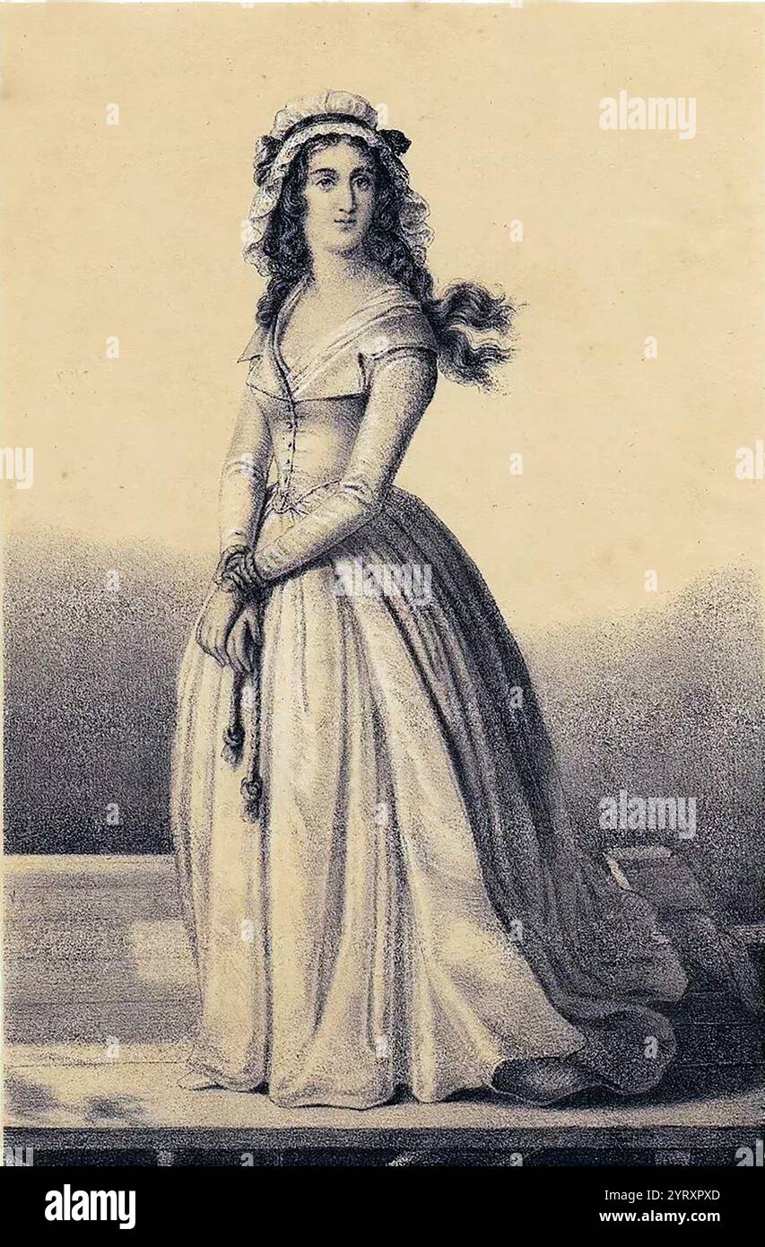 Charlotte de Corday (1768 ? 17. Juli 1793) war eine Figur der Französischen Revolution, die am 13. Juli 1793 den Revolutionär und Jakobiner-Führer Jean Paul Marat ermordet hatte. Stockfoto