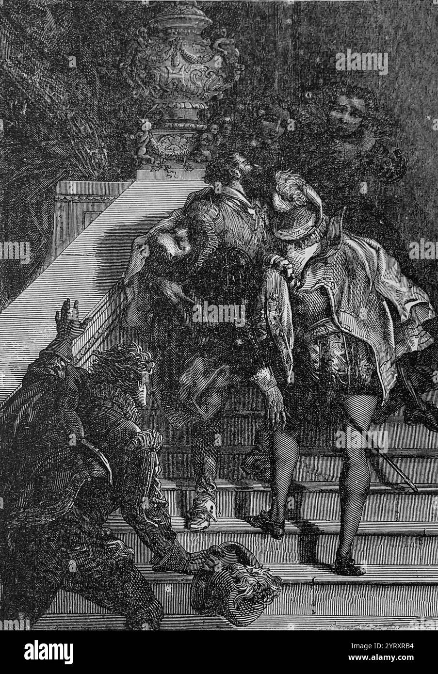 Ermordung Heinrich IV. (1553–14. Mai 1610), guter König Heinrich oder Heinrich der große, war ab 1572 König von Navarra (als Heinrich III.) und von 1589 bis 1610 König von Frankreich. Er war der erste Monarch Frankreichs aus dem Haus Bourbon, einem Kadettenzweig der kapitalistischen Dynastie. Er hat die Interessen der katholischen und protestantischen Parteien in Frankreich sowie zwischen den europäischen staaten pragmatisch abgewogen. 1610 wurde er in Paris von einem katholischen Eiferer ermordet, dessen Nachfolger sein Sohn Ludwig XIII. War Stockfoto