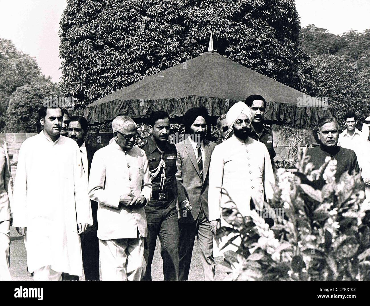 Rajiv Gandhi wurde am 31. Oktober 1984 um 9:30 Uhr in ihrer Residenz in der Safdarjung Road, Neu-Delhi, ermordet. Sie wurde von ihren Sikh Bodyguards, Satwant Singh und Beant Singh, getötet Stockfoto