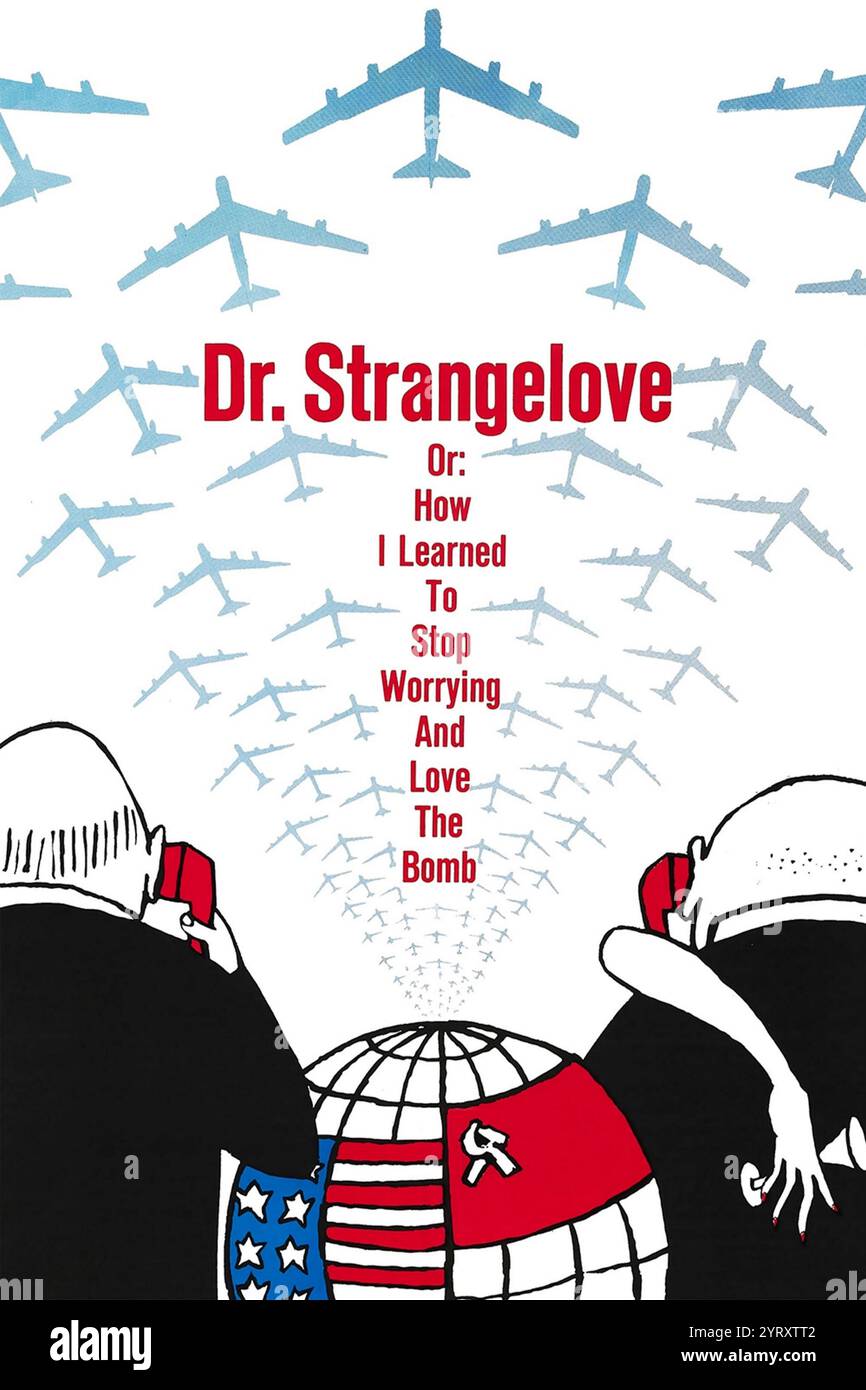 Poster über die Nutzung der Hotline zwischen Washington DC und Moskau im Film „Dr. Strangelove“ aus dem Kalten Krieg. 1963. Stockfoto