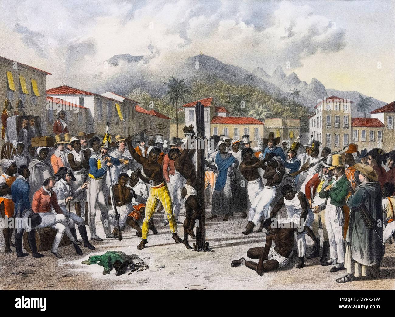Öffentliche Bestrafung von Sklaven auf dem Santa Ana Square, Brasilien. Von Johann Moritz Rugendas (1804?1858). 1830 Stockfoto