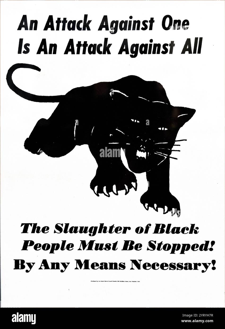 Logo der Black Panther Party (BPP), einer revolutionären sozialistischen politischen Organisation, die im Oktober 1966 von den marxistischen Studenten Bobby Seale (Vorsitzender) und Huey Newton (Verteidigungsminister) in Oakland, Kalifornien gegründet wurde. Die Partei war von 1966 bis 1982 in den Vereinigten Staaten aktiv Stockfoto