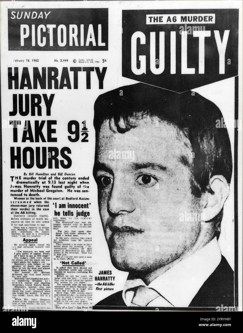 James Hanratty (4. Oktober 1936? 4. April 1962), auch bekannt als A6-Mörder, war ein britischer Krimineller, der zu den letzten acht Menschen im Vereinigten Königreich gehörte, die hingerichtet wurden, bevor die Todesstrafe tatsächlich abgeschafft wurde Stockfoto