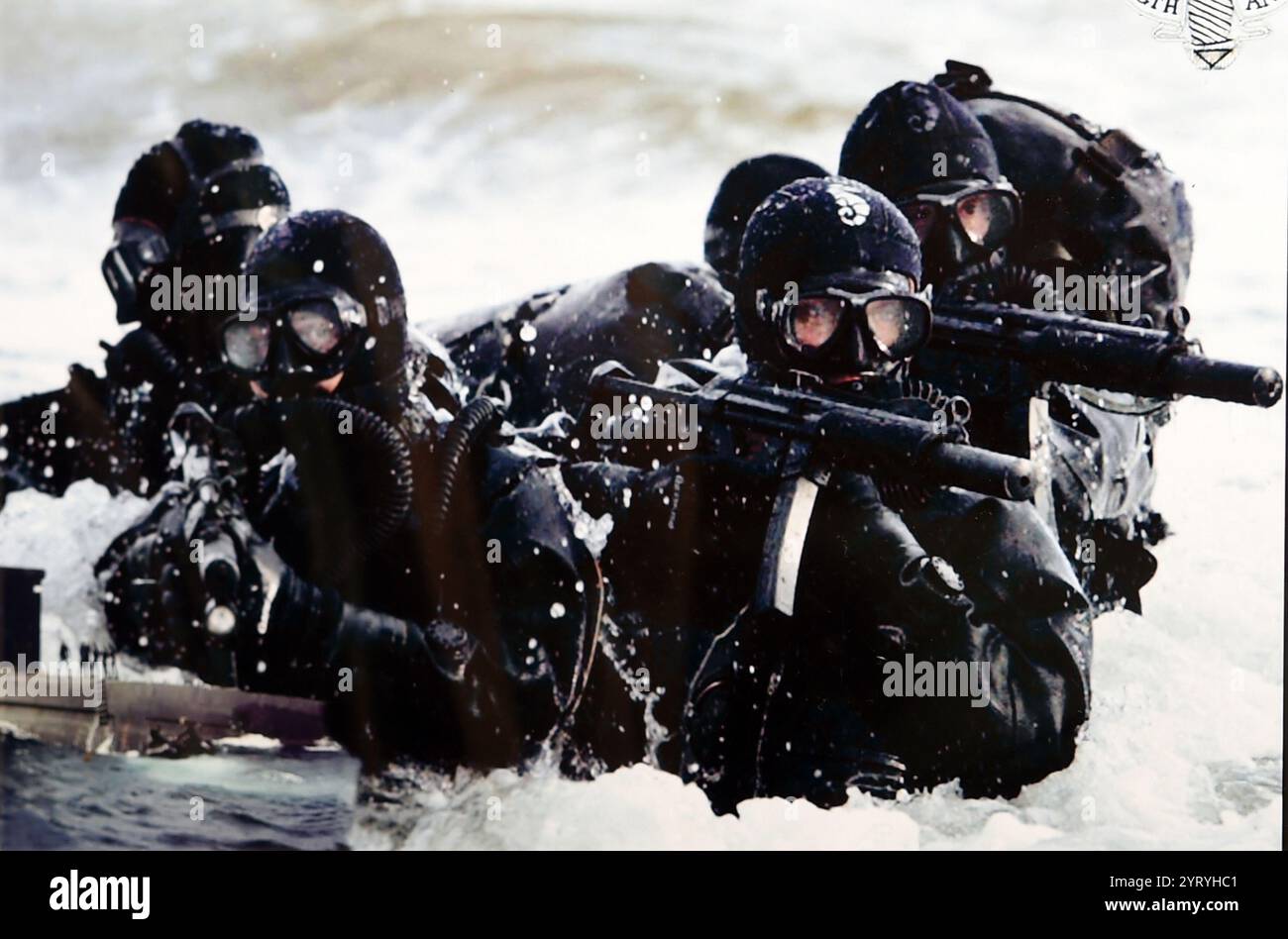 Unit of the Special Boat Service (SBS) a die Special Forces Unit der Royal Navy des Vereinigten Königreichs. Am 28. Juli 1987 wurde die Einheit in Special Boat Service umbenannt, nachdem sie die Verantwortung für die Terrorismusbekämpfung übernommen hatte. Stockfoto