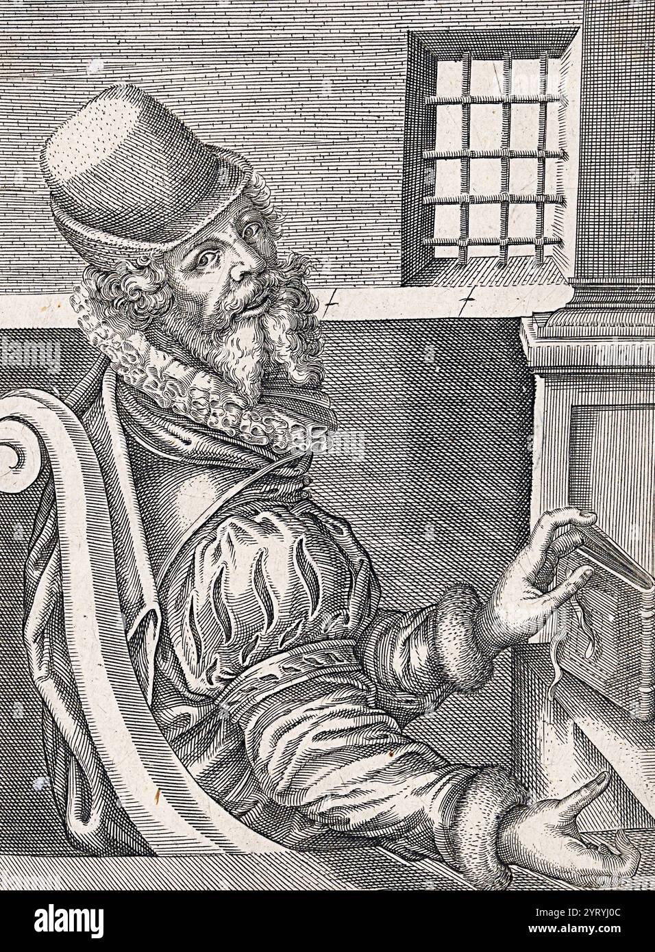 Melchior Hoffman ( ca. 1495 ? 1543) war ein deutscher Täufer, radikaler Laienprediger und Reformator in Nordeuropa. Er begann seine Karriere als freimütiger Befürworter des Lutheranismus, entwickelte aber seine eigene theologische Stimme, die vom spätmittelalterlichen Mystismus, dem apokalyptischen Joachimismus und der Täuferbewegung beeinflusst wurde. Ihm wird zugeschrieben, dass er in den Niederländern Anabaptismus eingeführt hat. Stockfoto